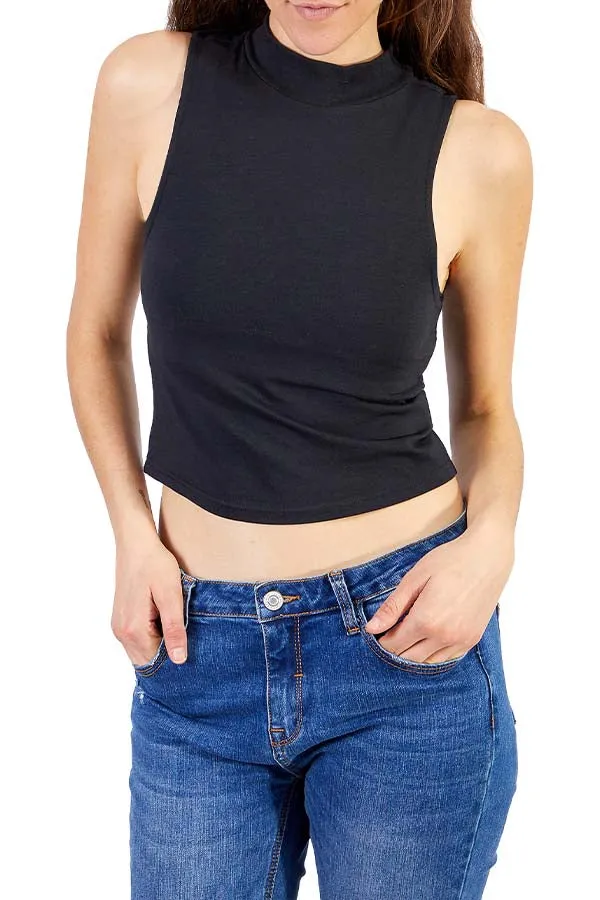 Silver Mock Neck Cropped Tank