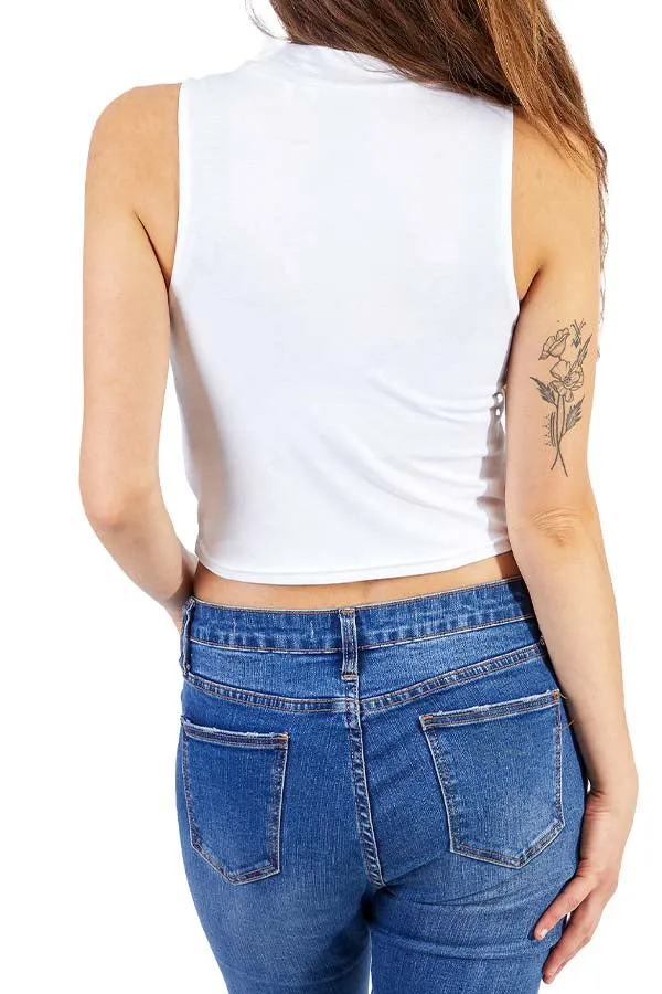 Silver Mock Neck Cropped Tank