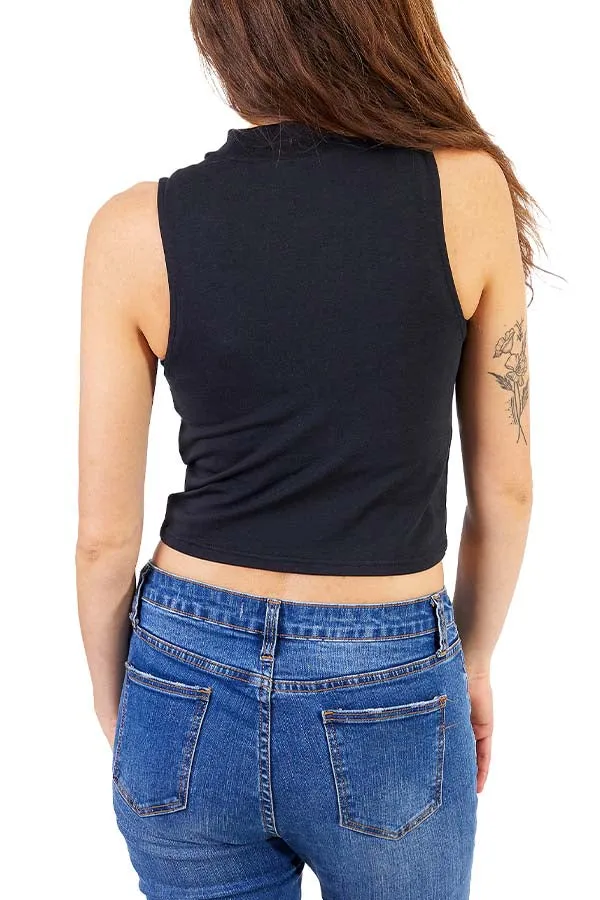 Silver Mock Neck Cropped Tank
