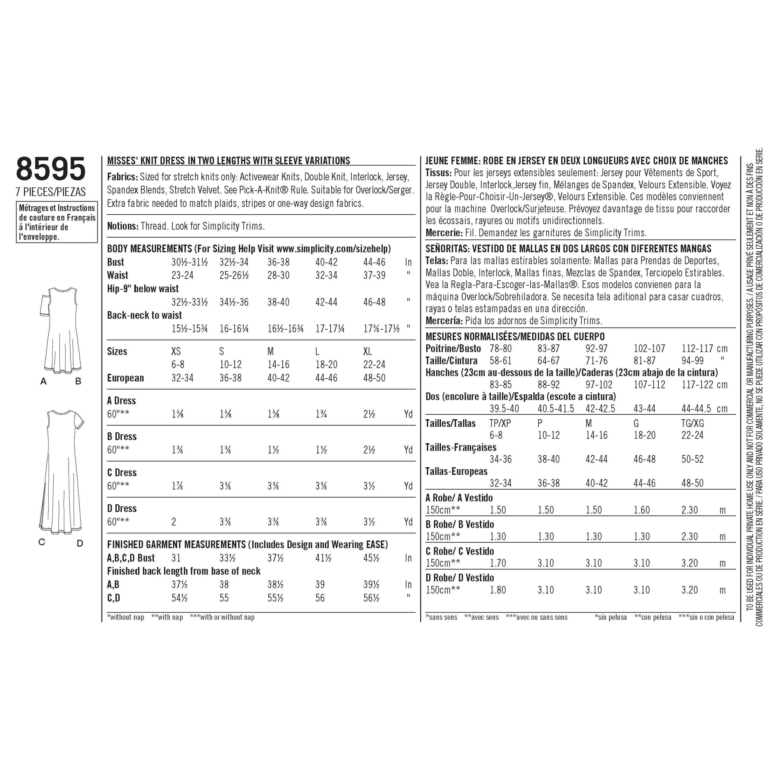 Simplicity Pattern 8595 Women's and Miss petite dresses