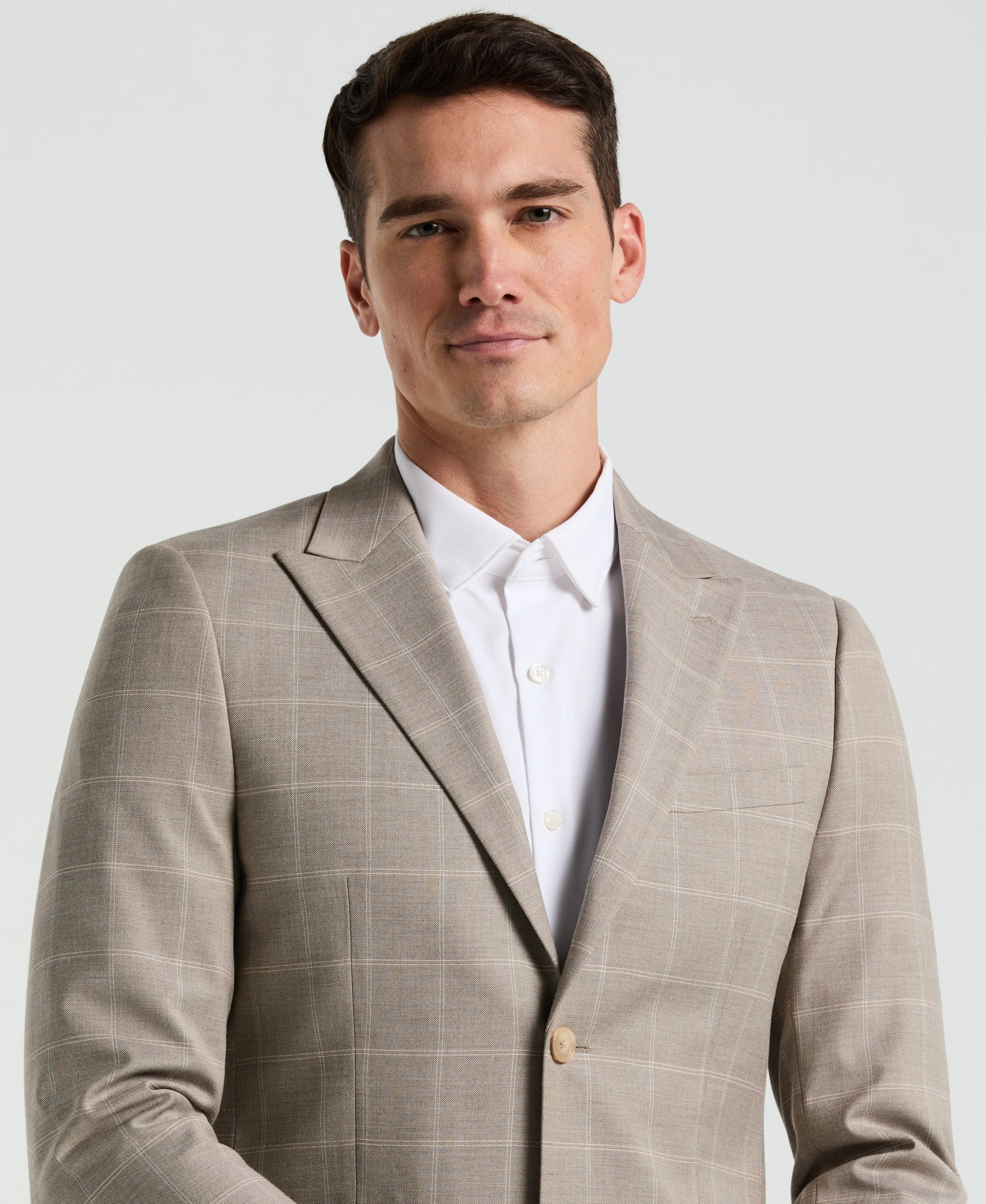 Skinny Fit Tan Windowpane Pattern Suit