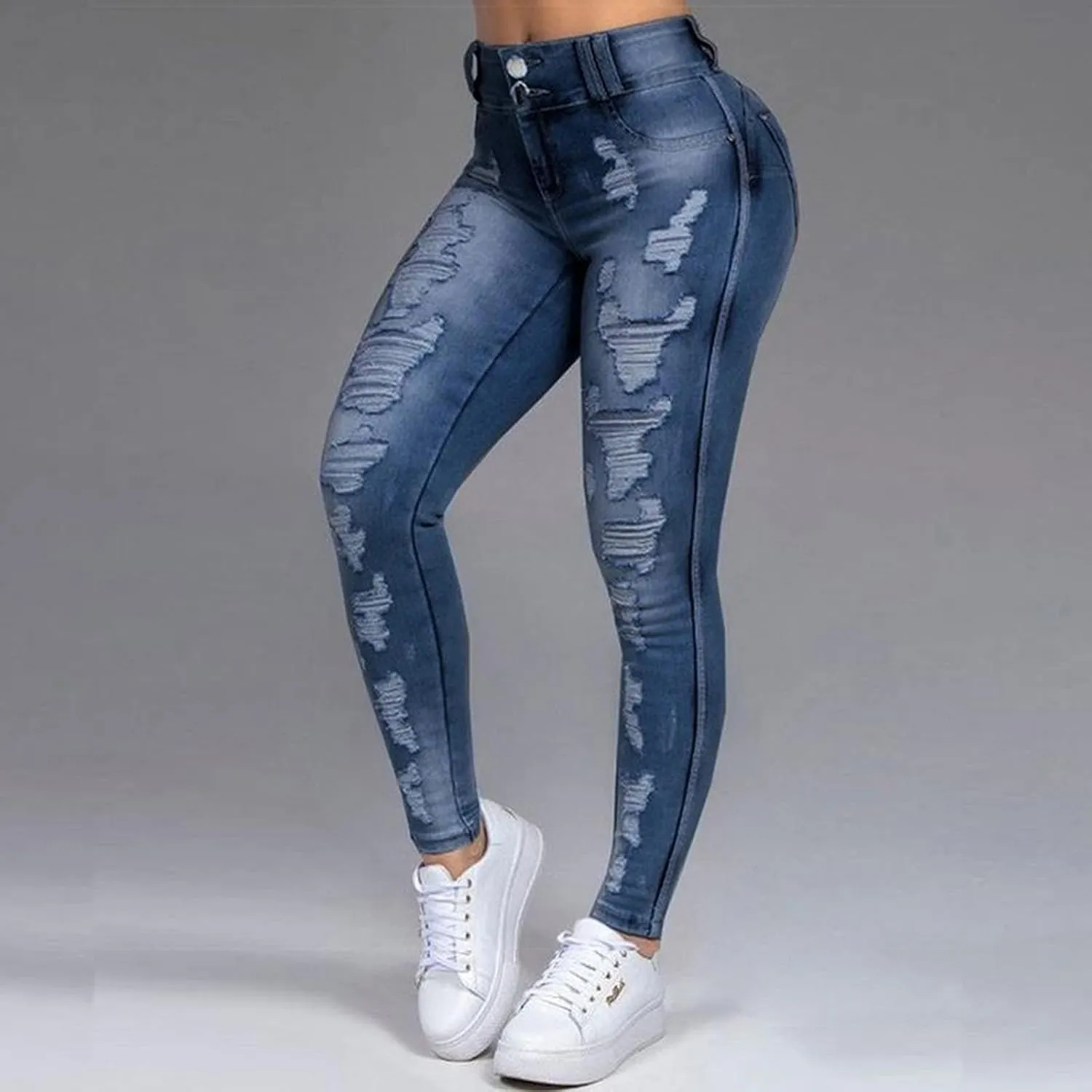 Skinny Pencil Denim Pants Jeans Stretch Hole Trousers Fitness Women Slim Women's Jeans 7 in All Jeans Women