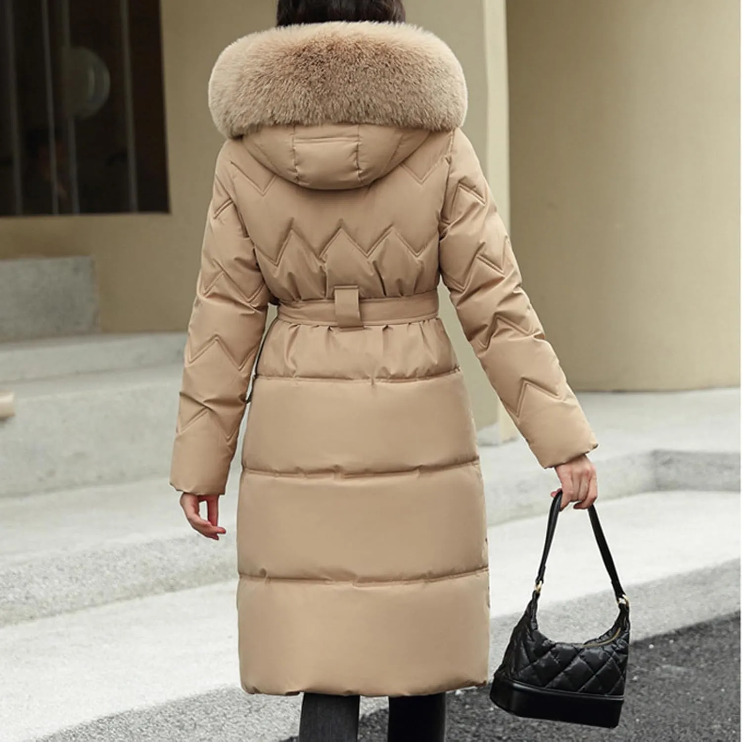 SMIDOW Long Puffer Winter Coat For Women Trendy 2023 Padded Down Jackets Full Zip Up Parka Coats With Faux Fur Hood