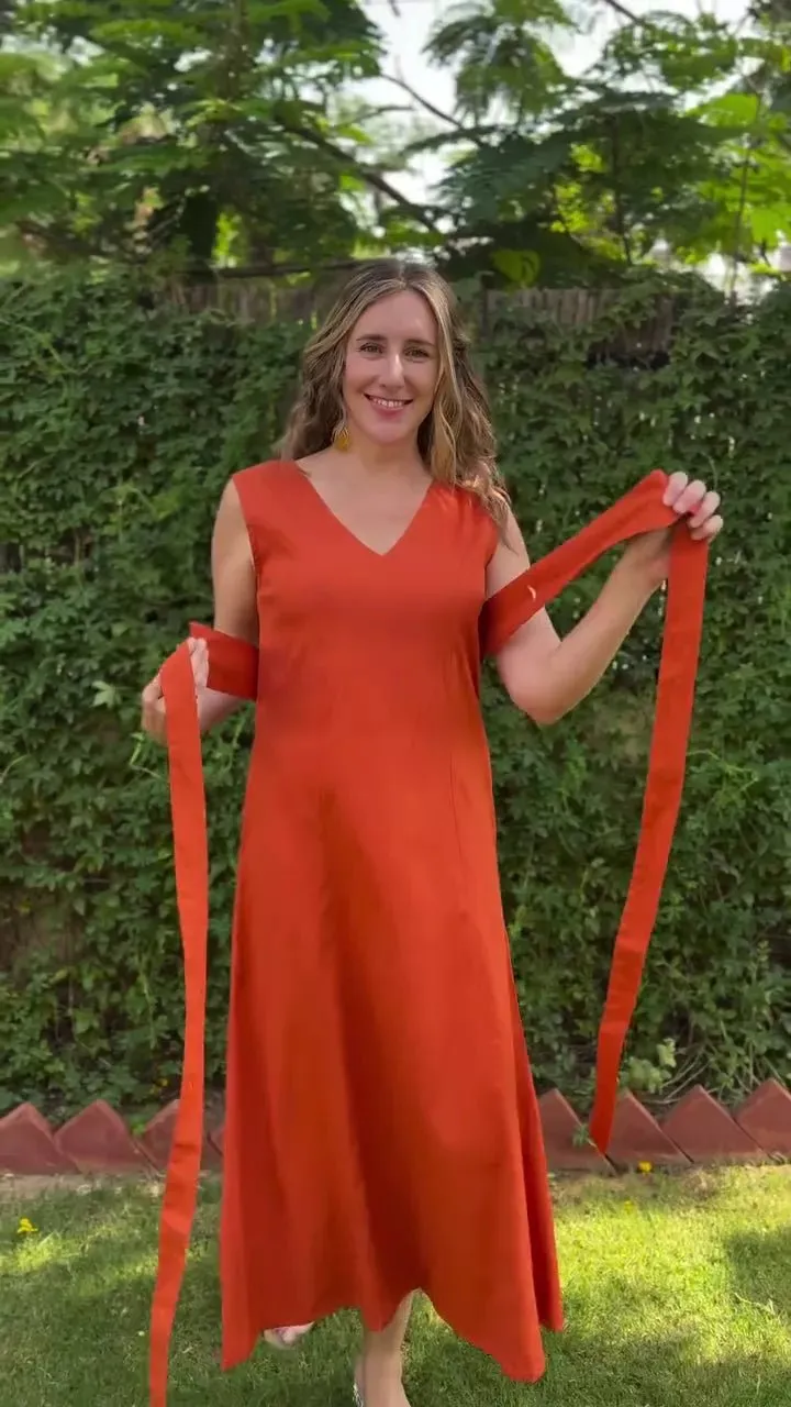 Smoke Green Cotton V-Neck Sleeveless Maxi Dress