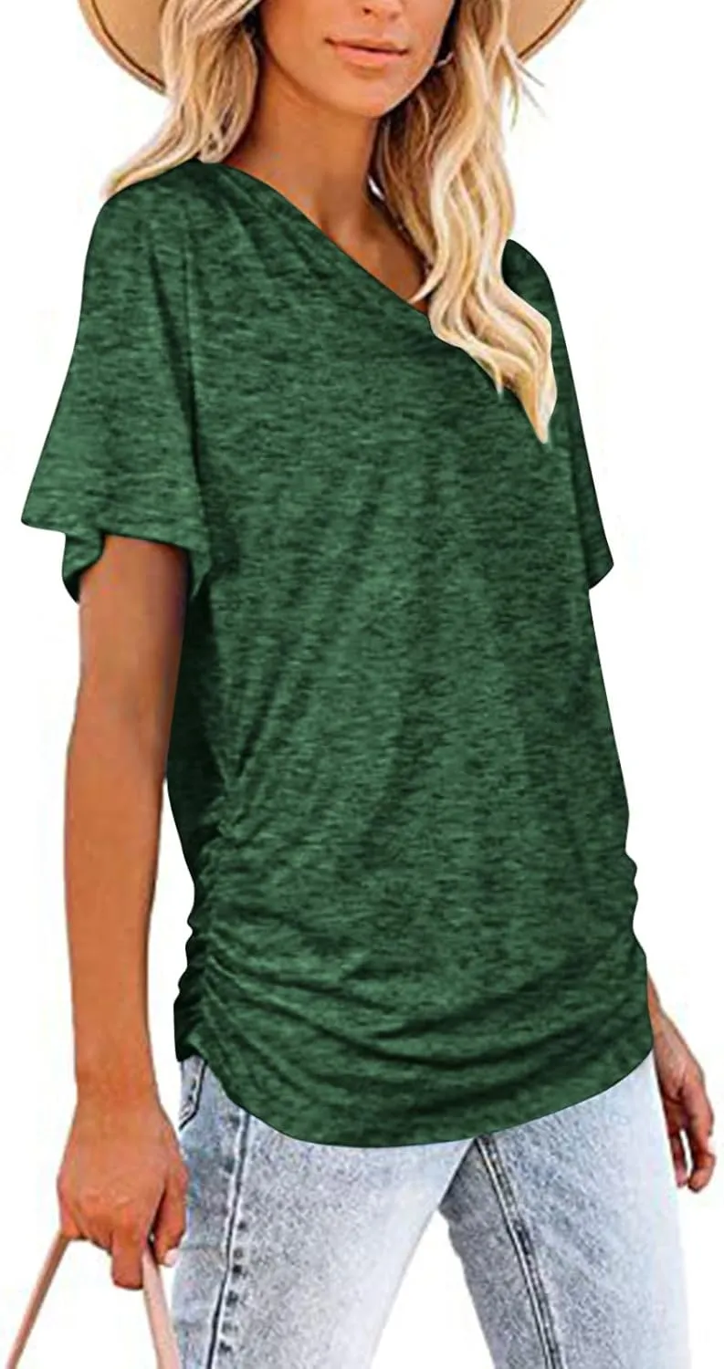 Solid Cotton Tshirts for Women Short Sleeve Slim Fit Tops Casual V Neck Blouse 2025 Casual Cute Graphic Basic Tees