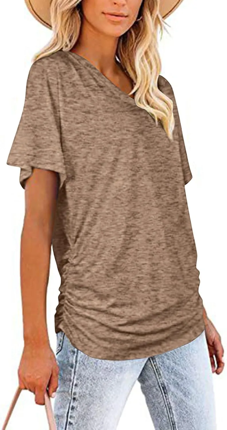 Solid Cotton Tshirts for Women Short Sleeve Slim Fit Tops Casual V Neck Blouse 2025 Casual Cute Graphic Basic Tees