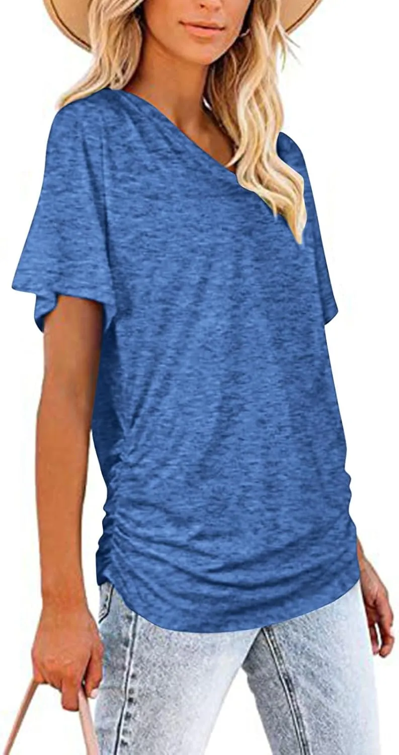 Solid Cotton Tshirts for Women Short Sleeve Slim Fit Tops Casual V Neck Blouse 2025 Casual Cute Graphic Basic Tees