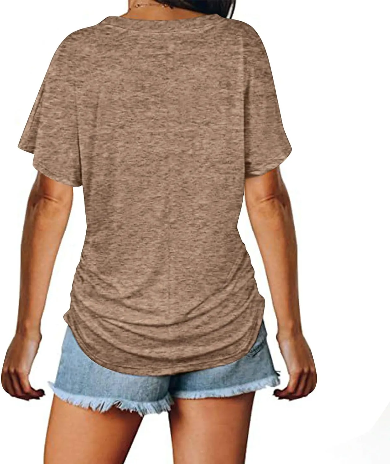 Solid Cotton Tshirts for Women Short Sleeve Slim Fit Tops Casual V Neck Blouse 2025 Casual Cute Graphic Basic Tees
