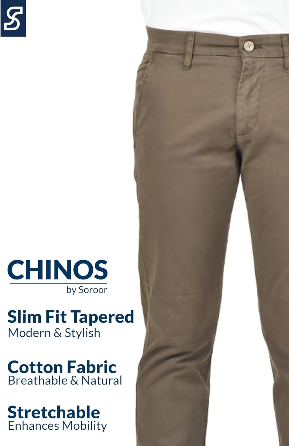 Soroor Slim Fit Chinos Pants Men - Stylish Mens Chinos Pants, Smart Casual Mens Khaki Pants | Stretch Twill Cotton Men Chino