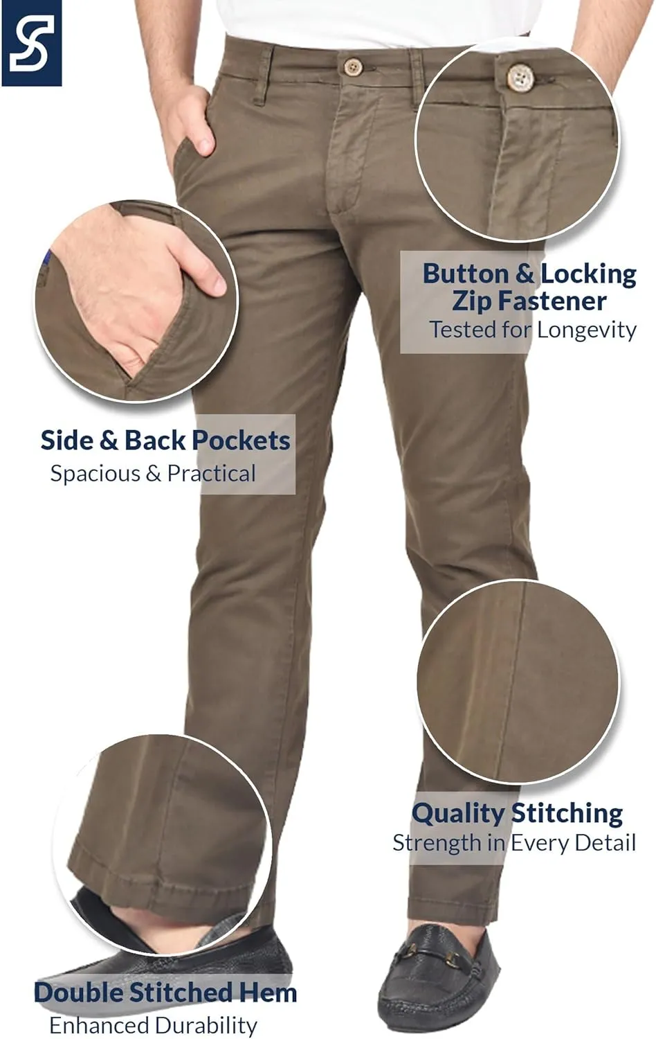 Soroor Slim Fit Chinos Pants Men - Stylish Mens Chinos Pants, Smart Casual Mens Khaki Pants | Stretch Twill Cotton Men Chino