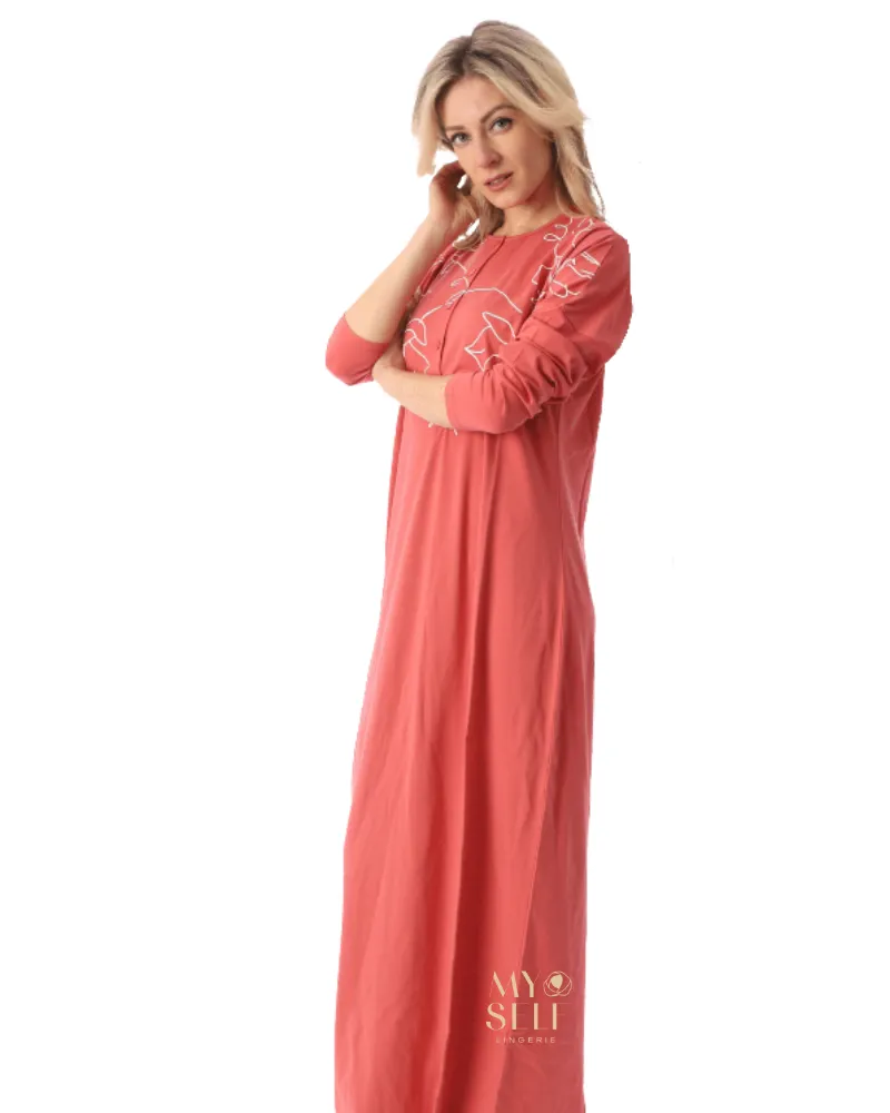 SS22N17A Ash Rose Floral Outline Button Down Cotton Nightgown
