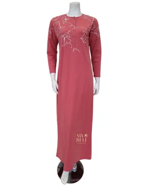 SS22N17A Ash Rose Floral Outline Button Down Cotton Nightgown