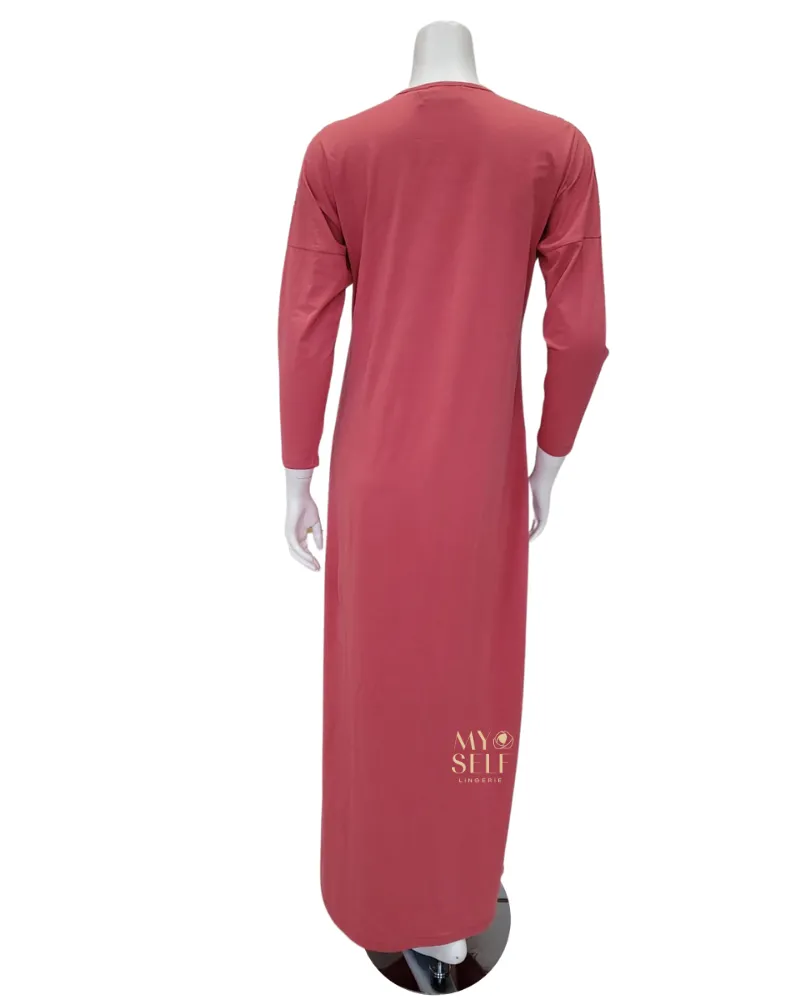 SS22N17A Ash Rose Floral Outline Button Down Cotton Nightgown