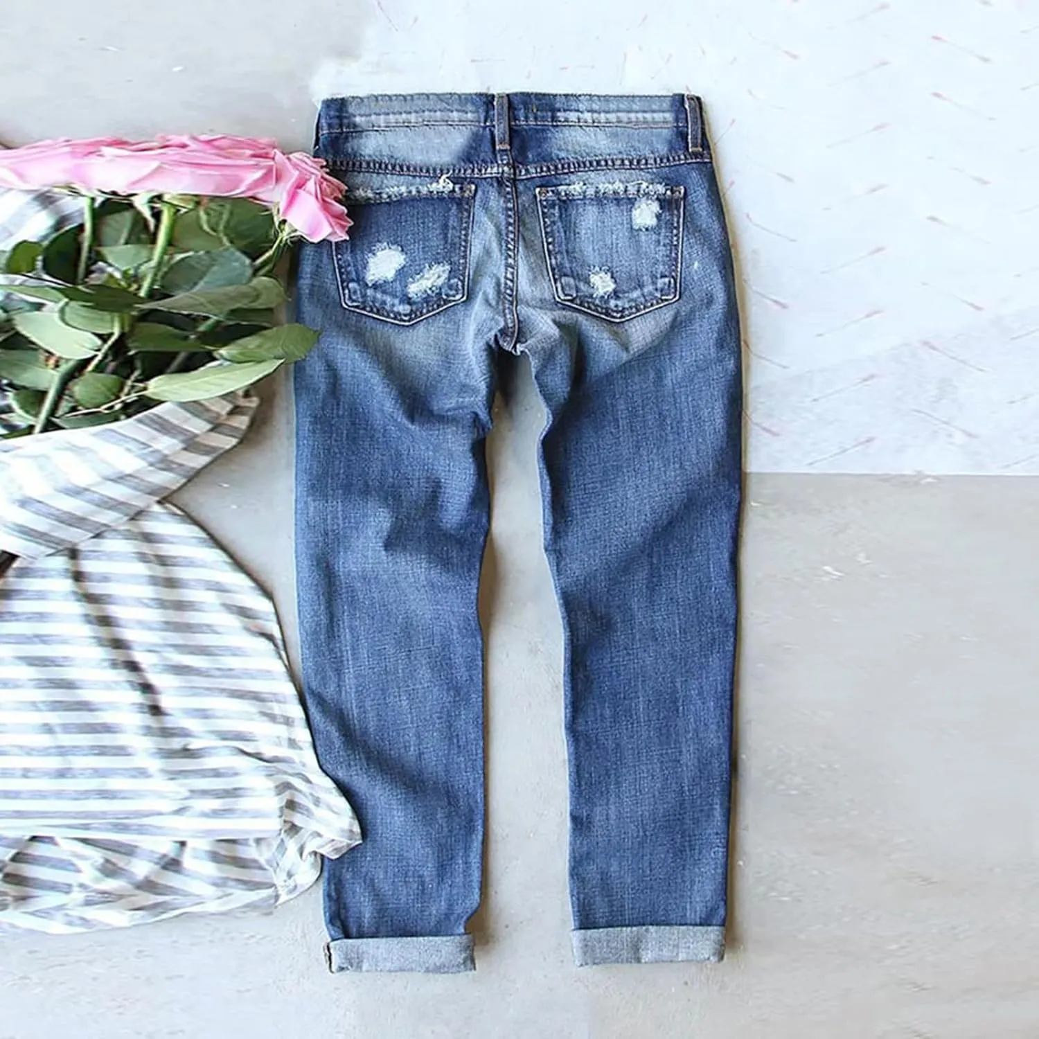 St Patricks Day Ripped Jeans Womens Irish Shamrocks Printed Festive Denim Pants Straight Leg Cuffed Democracy Jeans