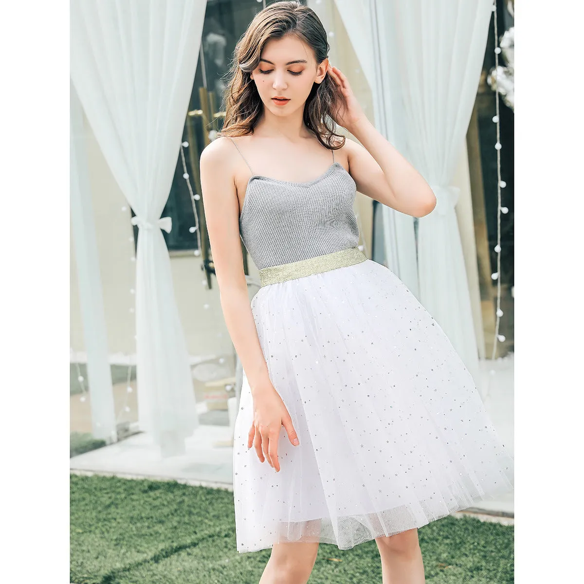Starry Sequin Puffy Tulle Skirt