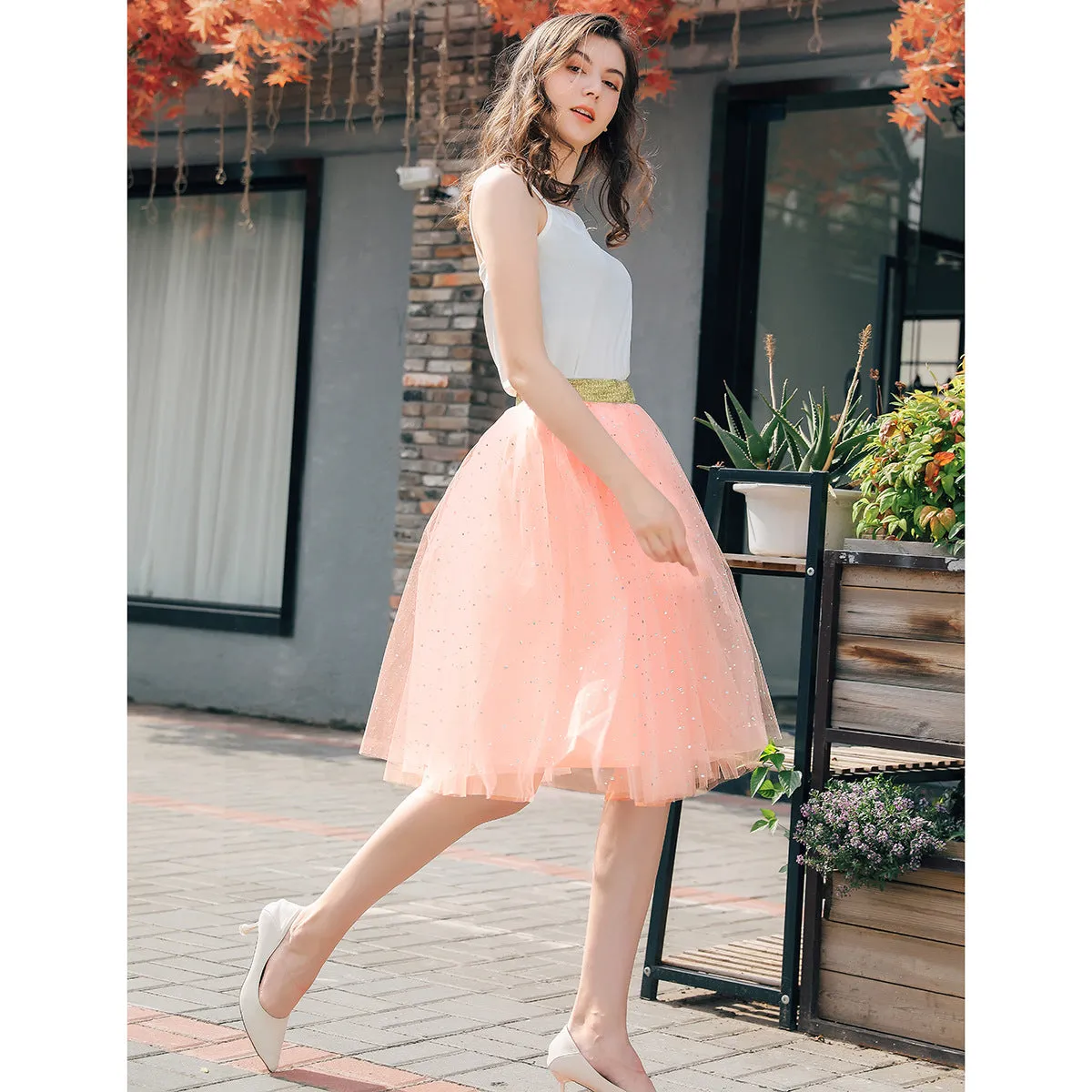 Starry Sequin Puffy Tulle Skirt