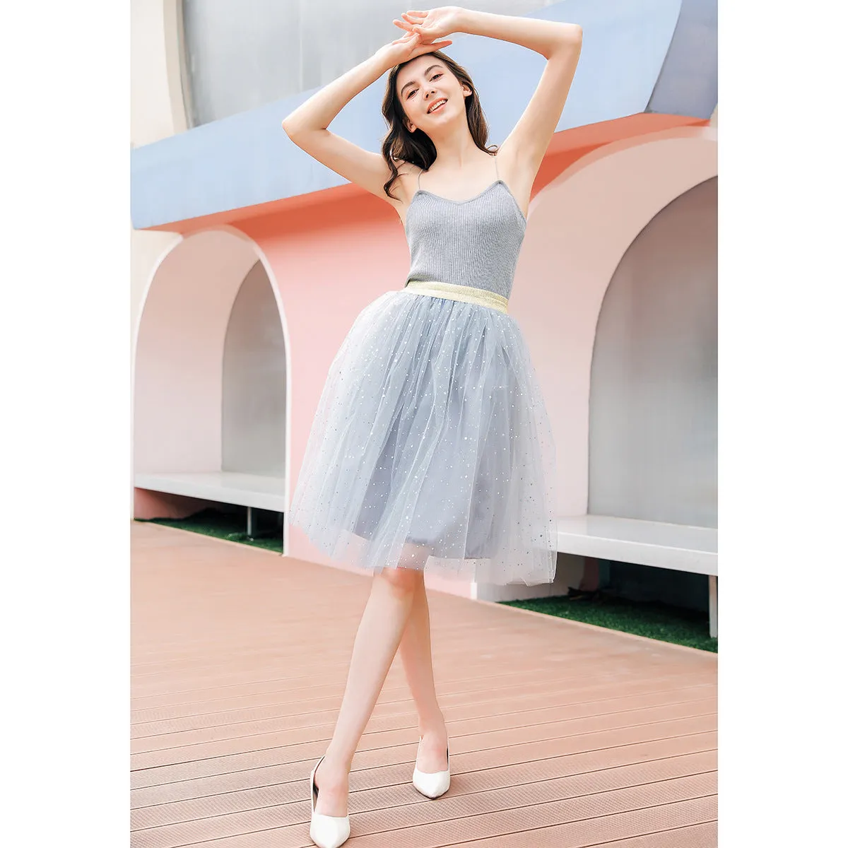 Starry Sequin Puffy Tulle Skirt