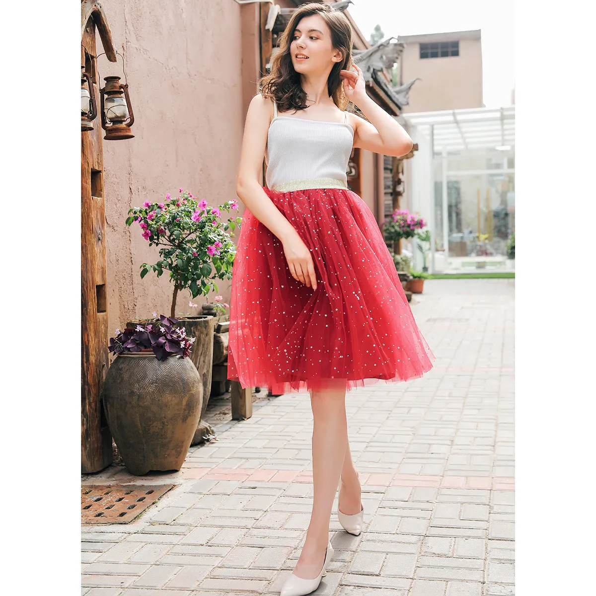 Starry Sequin Puffy Tulle Skirt