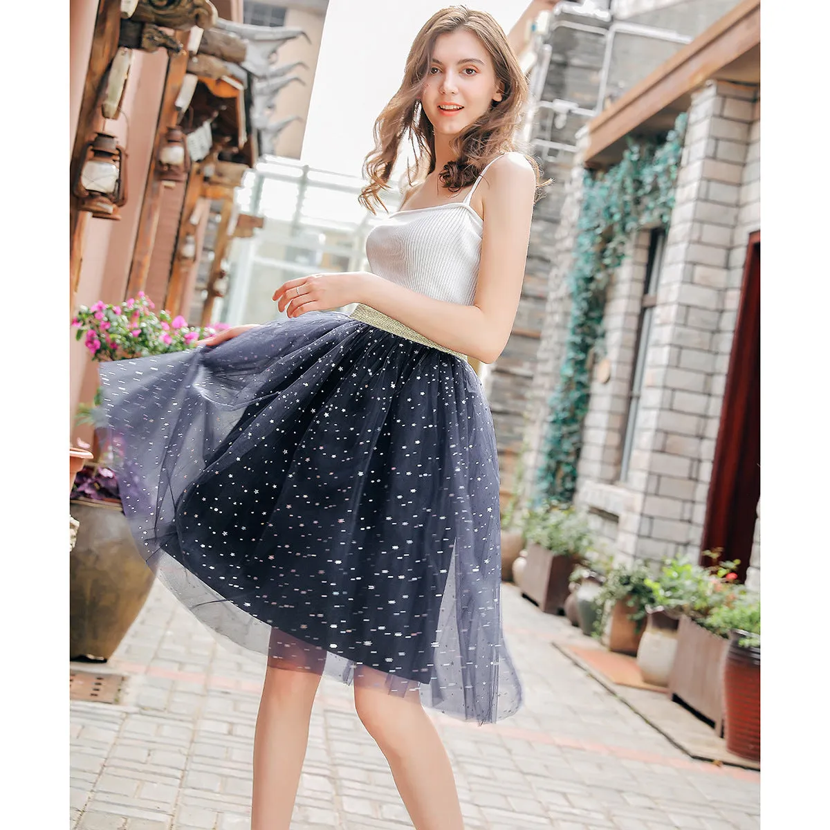 Starry Sequin Puffy Tulle Skirt