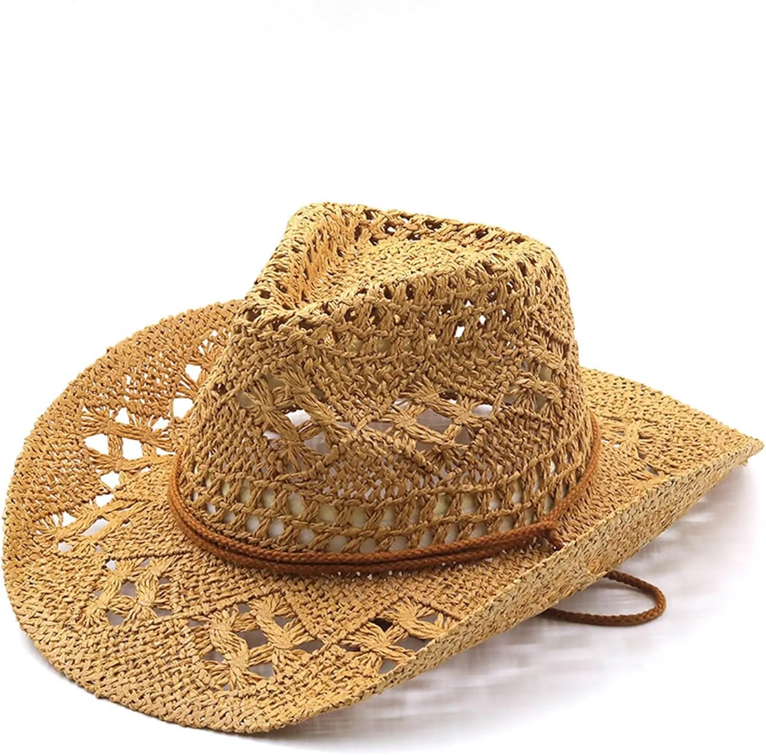 Straw Cowboy Hats for Men Women Beach Wide Brim Sun Visor Hats Hollow Out Packable Beach Sunhat Sun Protection Uv 50 