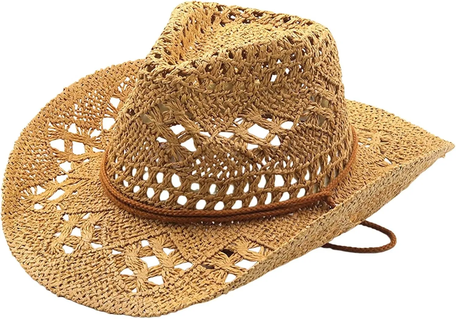 Straw Cowboy Hats for Men Women Beach Wide Brim Sun Visor Hats Hollow Out Packable Beach Sunhat Sun Protection Uv 50 