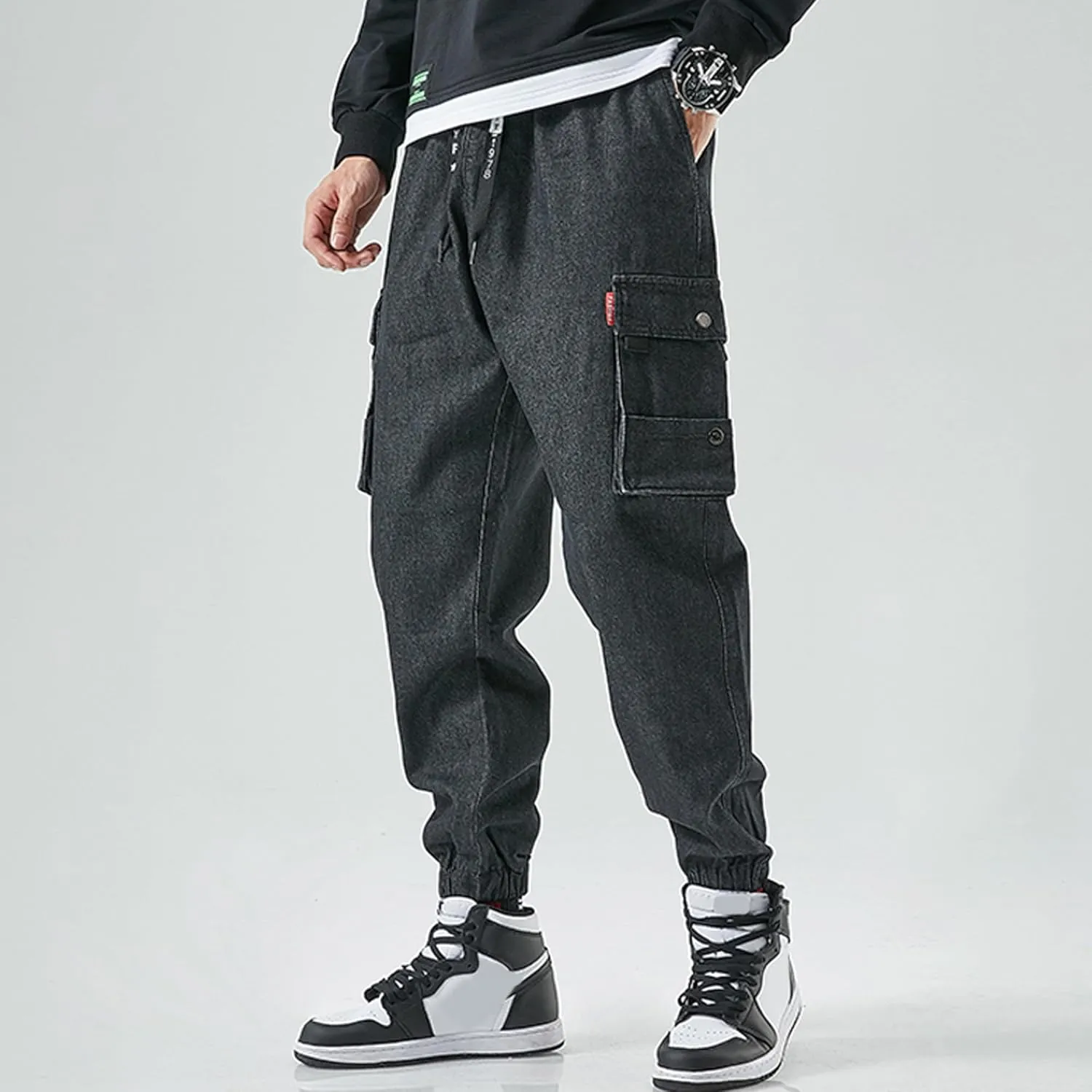 Streetwear Cargo Jeans for Men Baggy Jeans Men Cyberpunk Jeans Black Jeans Men Mens Jeans Relaxed Fit Men Jeans