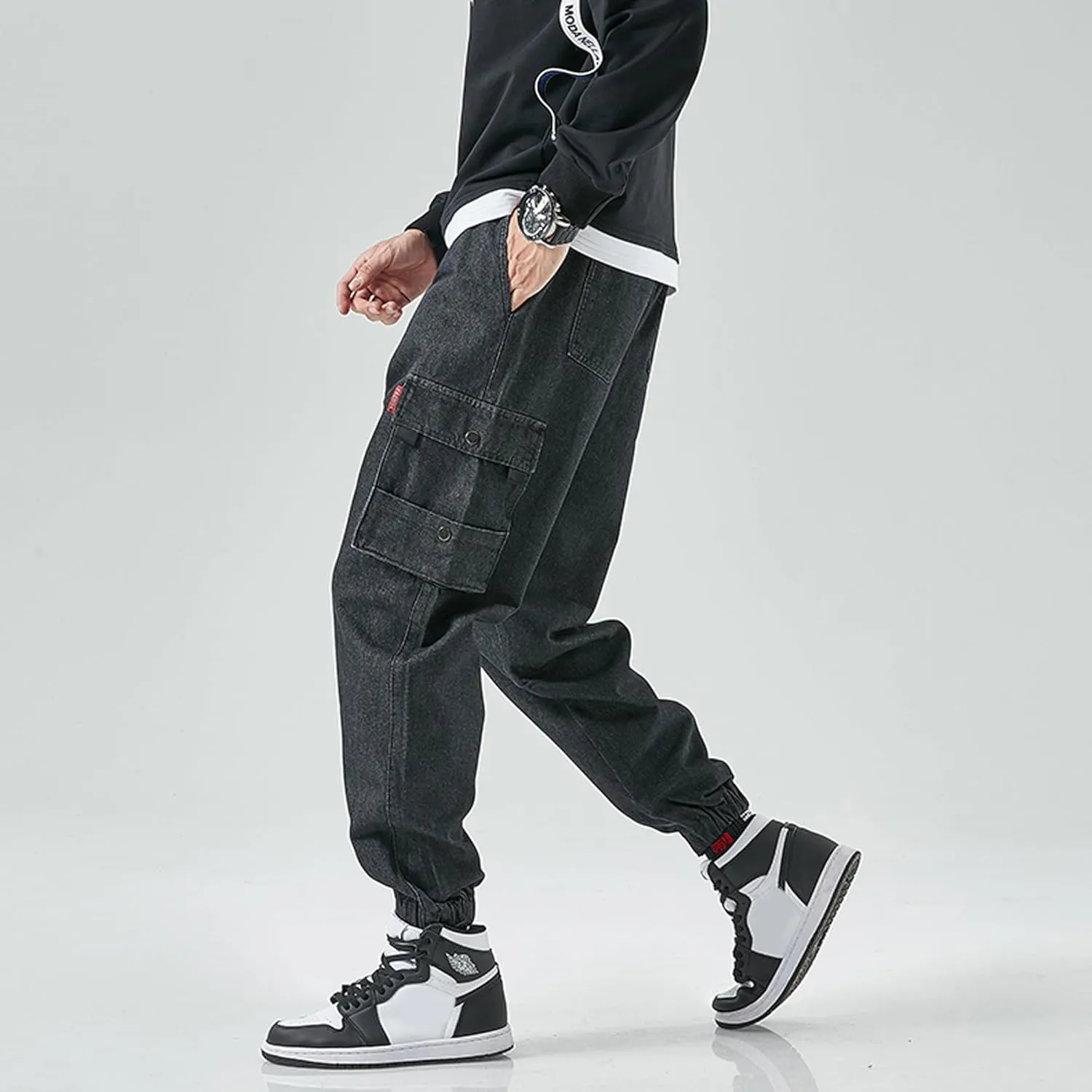 Streetwear Cargo Jeans for Men Baggy Jeans Men Cyberpunk Jeans Black Jeans Men Mens Jeans Relaxed Fit Men Jeans