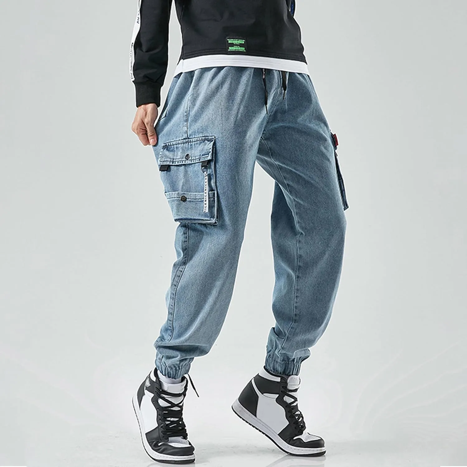 Streetwear Cargo Jeans for Men Baggy Jeans Men Cyberpunk Jeans Black Jeans Men Mens Jeans Relaxed Fit Men Jeans