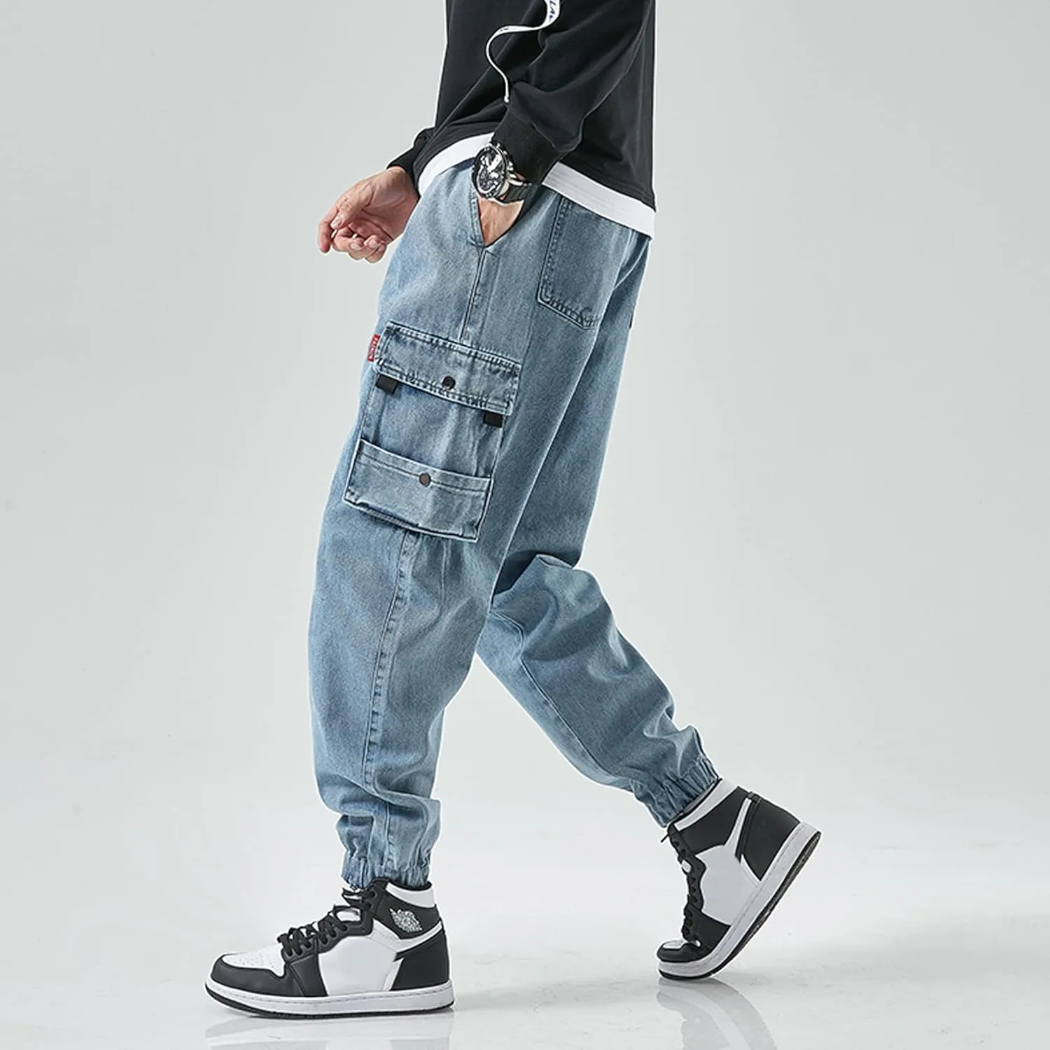 Streetwear Cargo Jeans for Men Baggy Jeans Men Cyberpunk Jeans Black Jeans Men Mens Jeans Relaxed Fit Men Jeans