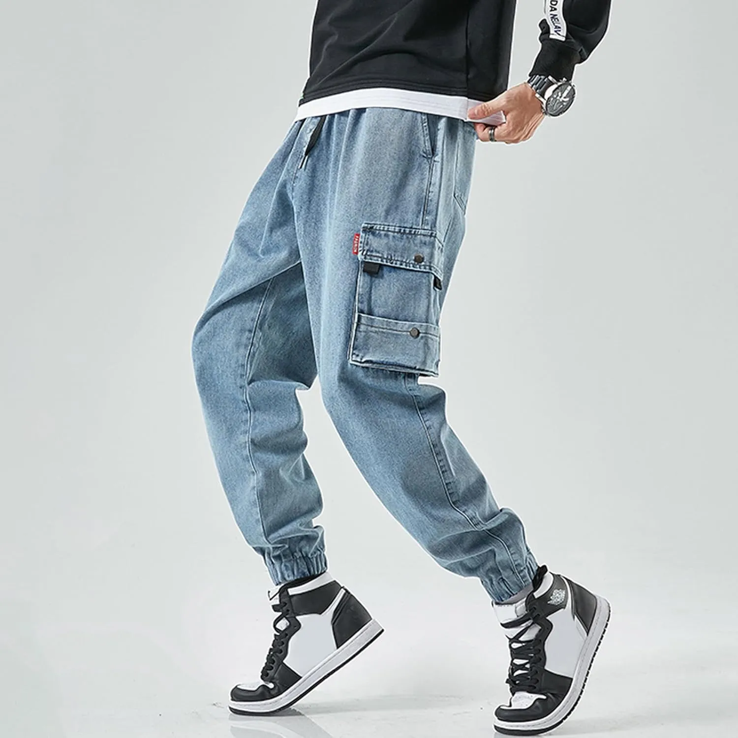 Streetwear Cargo Jeans for Men Baggy Jeans Men Cyberpunk Jeans Black Jeans Men Mens Jeans Relaxed Fit Men Jeans