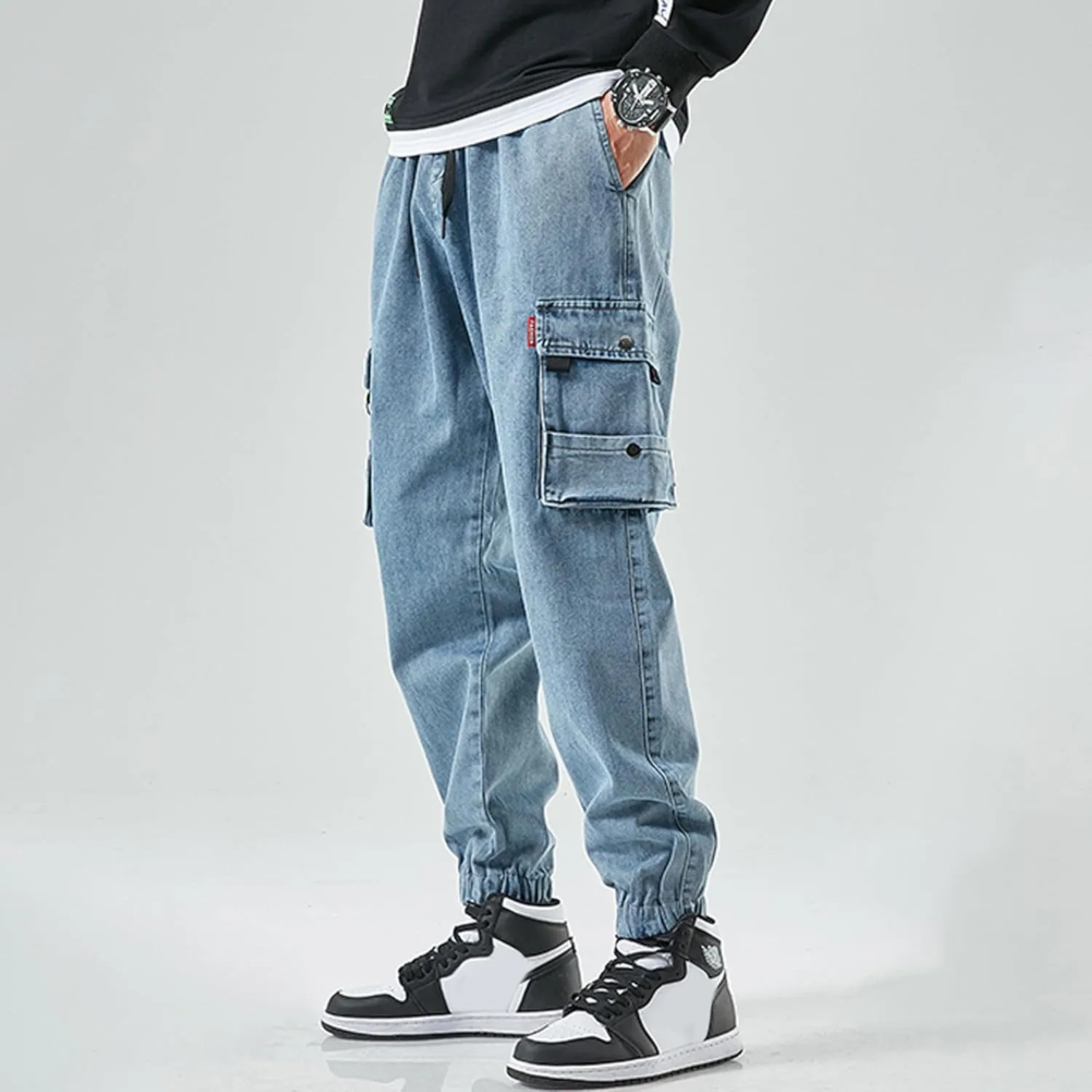 Streetwear Cargo Jeans for Men Baggy Jeans Men Cyberpunk Jeans Black Jeans Men Mens Jeans Relaxed Fit Men Jeans