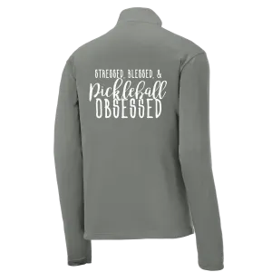 Stressed Blessed & Pickleball Obsessed | Men's 1/4 Zip Long Sleeve Pullover Athletic Shirt | 100% Polyester