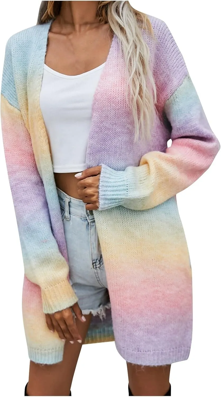 Striped Cardigan Sweaters for Women Open Front Shirt Pockets Long Sleeve Lightweight Coat Fall Oufits Clothes 2024
