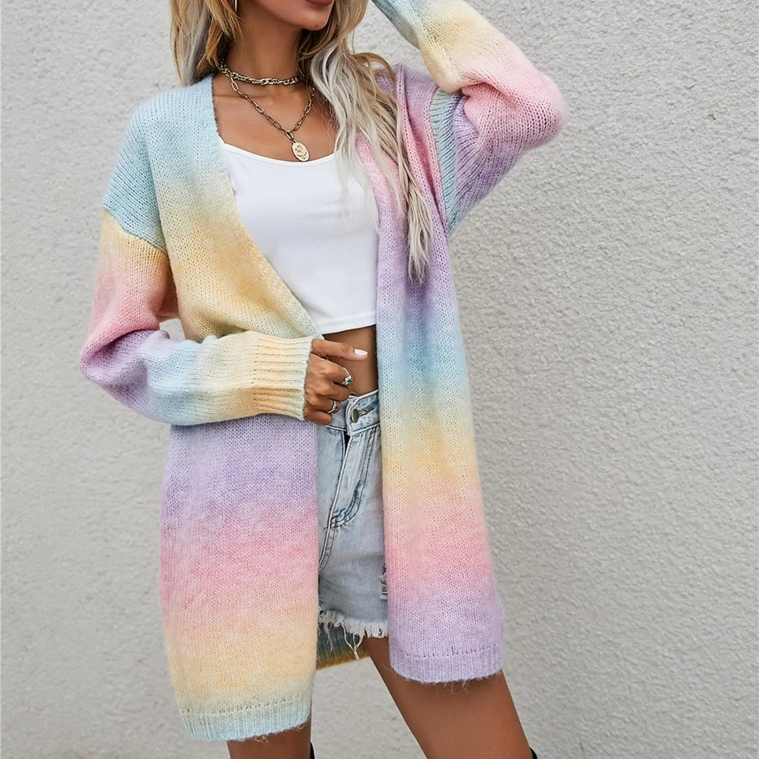 Striped Cardigan Sweaters for Women Open Front Shirt Pockets Long Sleeve Lightweight Coat Fall Oufits Clothes 2024