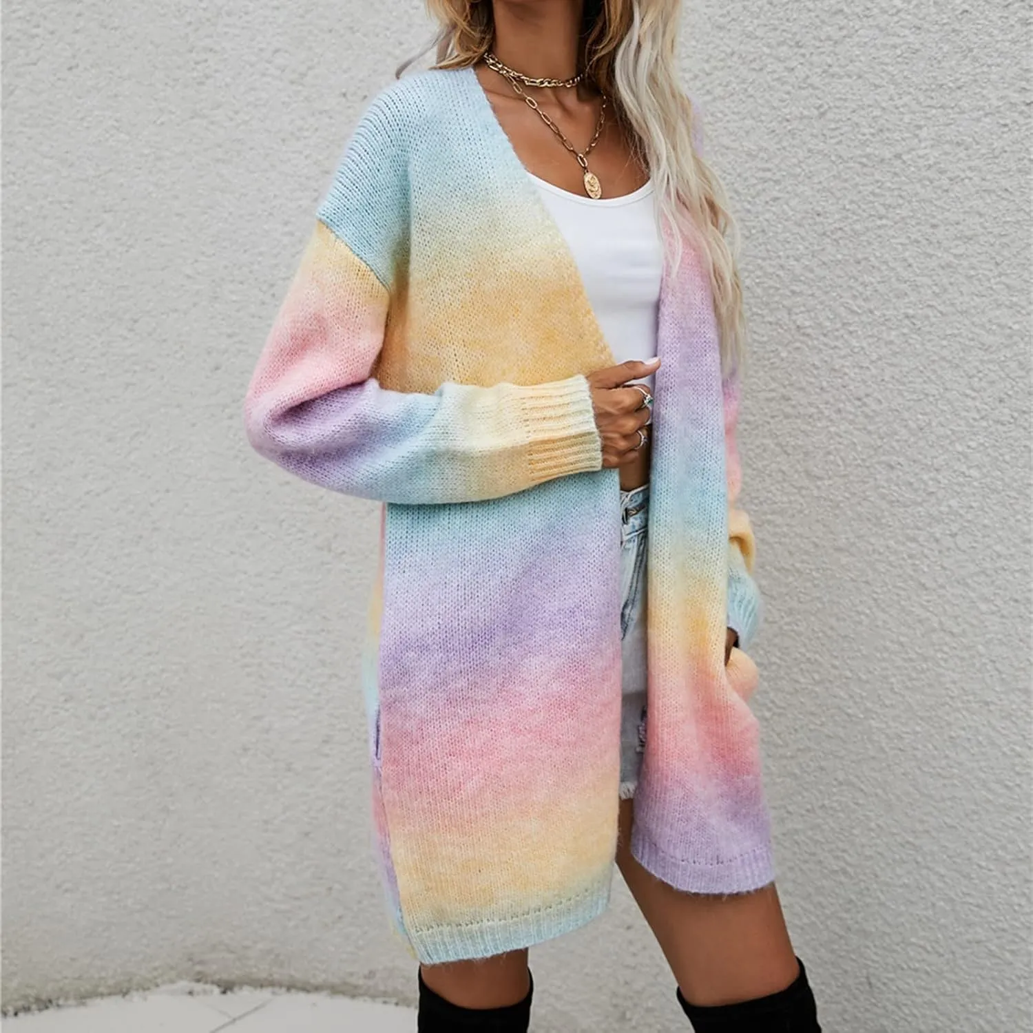 Striped Cardigan Sweaters for Women Open Front Shirt Pockets Long Sleeve Lightweight Coat Fall Oufits Clothes 2024
