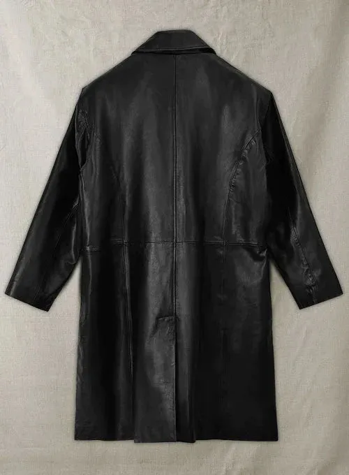 Stylish Black Leather Long Coat Worn by Ashley Roberts