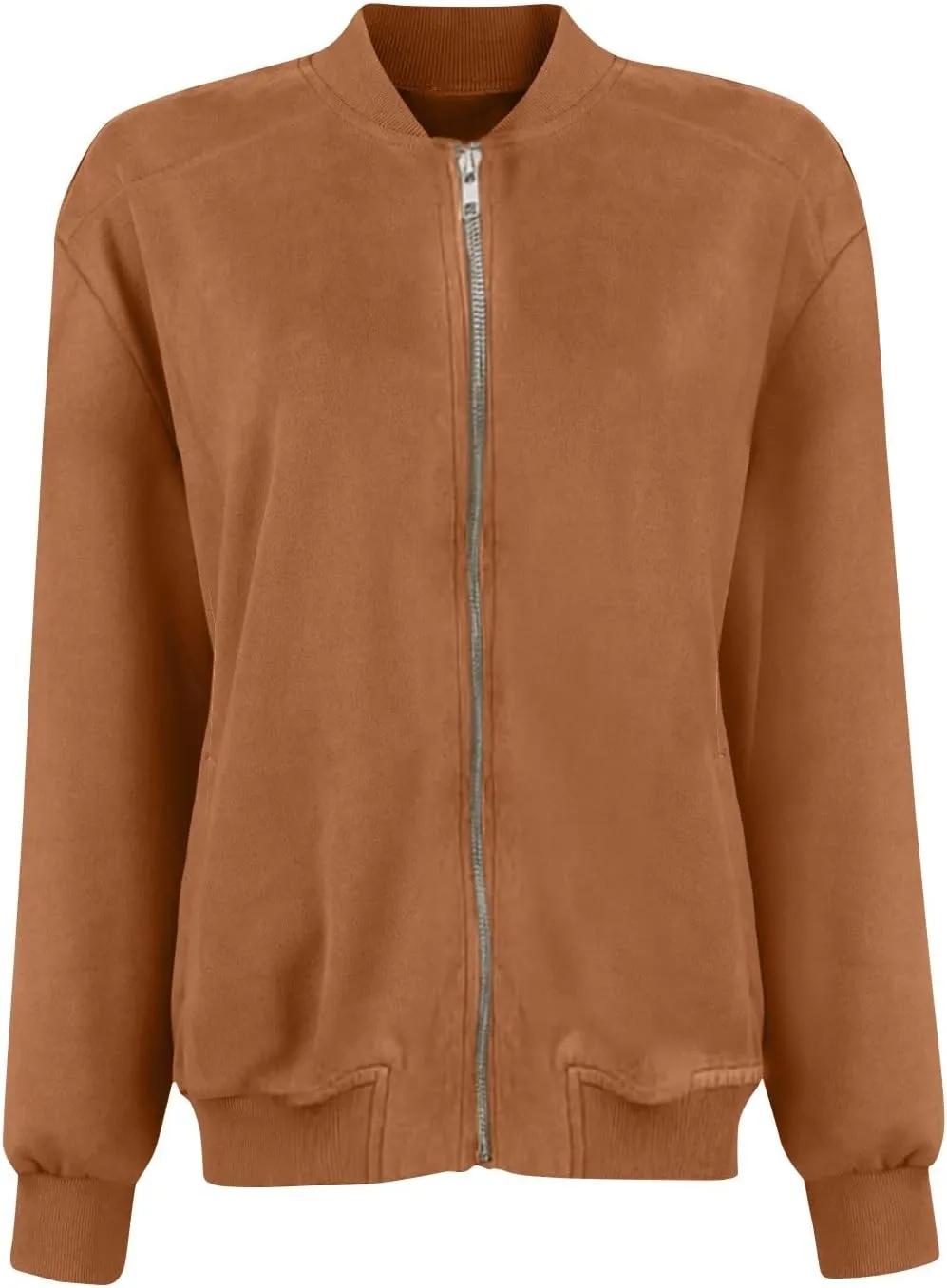 Suede Jacket Women Cropped Zip Up Bomber Jackets Dressy Casual Long Sleeve Biker Moto Jacket Fall Coat Outerwear