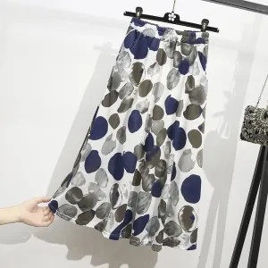Summer Art Printed Skirt Floral Flare High Waist Poker Dot Dress Women Skirt