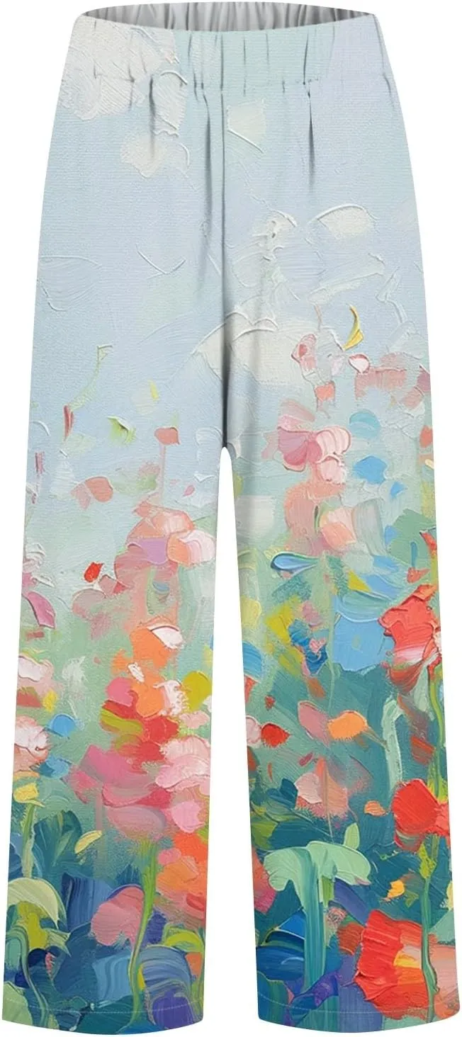 Summer Drawstring Linen Capris Cropped Pants for Women 2024 Casual Petite Ladies Drawstring Beach Baggy Trousers