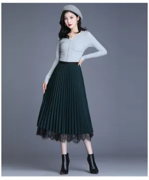 Summer Lace Mesh Skirt Korean High Waist Slim Look Sides Wearable Solid Colored Pleated Flare Skirt