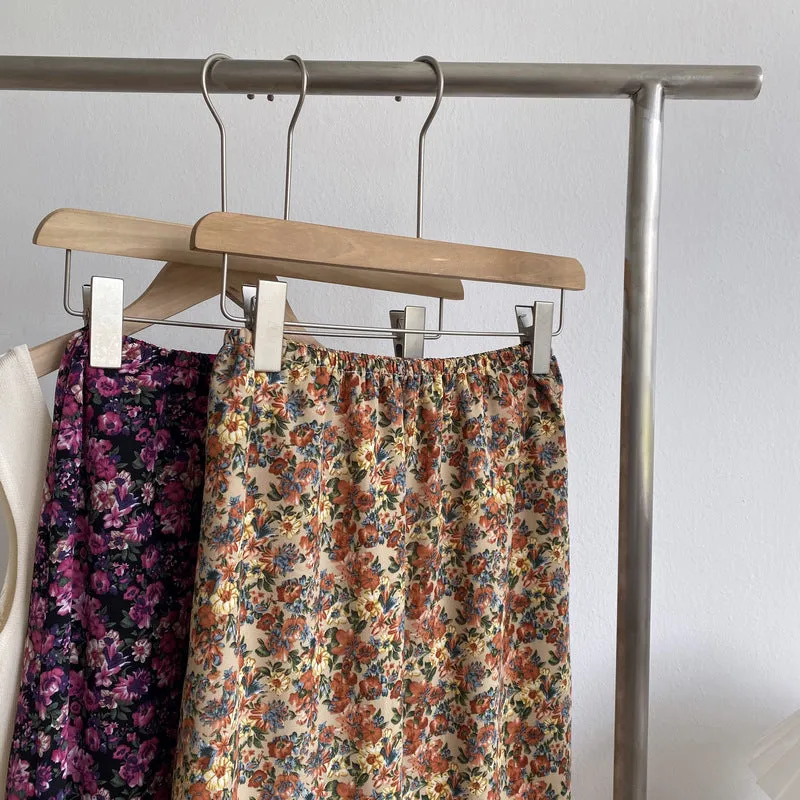Summer / Vintage Printed Chiffon Floral Mid-Length High Waist Skirt A-Line Skirt