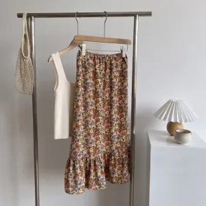 Summer / Vintage Printed Chiffon Floral Mid-Length High Waist Skirt A-Line Skirt