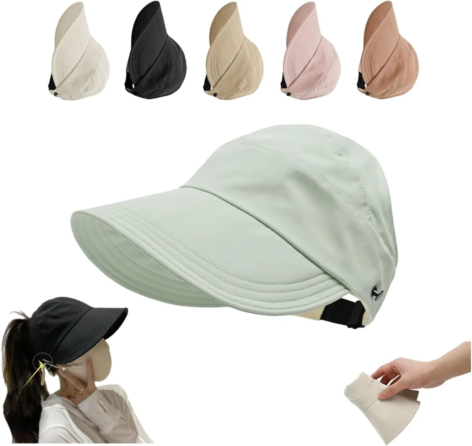 Sun Hats for Women Uv Protection, Outdoor Hollow Top Sun Hat with Ponytail Hole Wide Brim Beach Packable Summer Hat