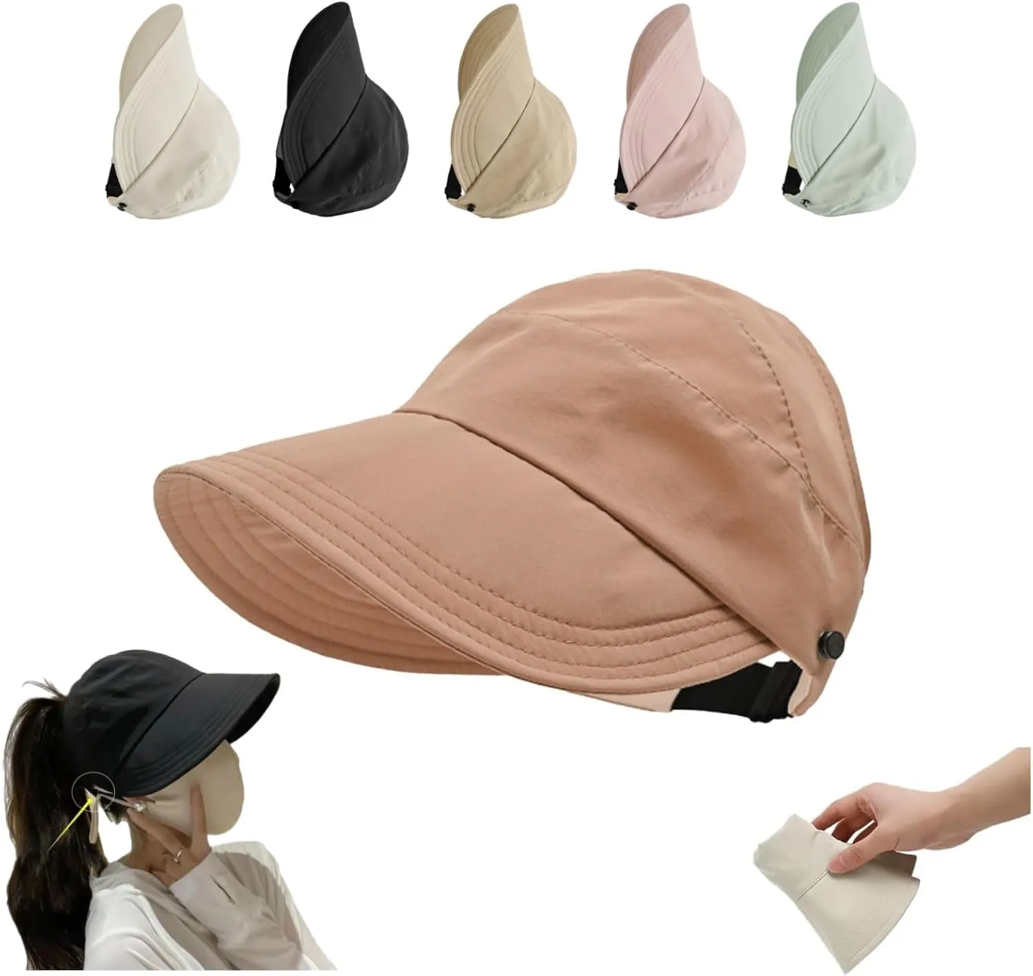 Sun Hats for Women Uv Protection, Outdoor Hollow Top Sun Hat with Ponytail Hole Wide Brim Beach Packable Summer Hat