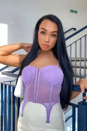 Suspender Detail Hook And Eye Mesh Top - Lilac
