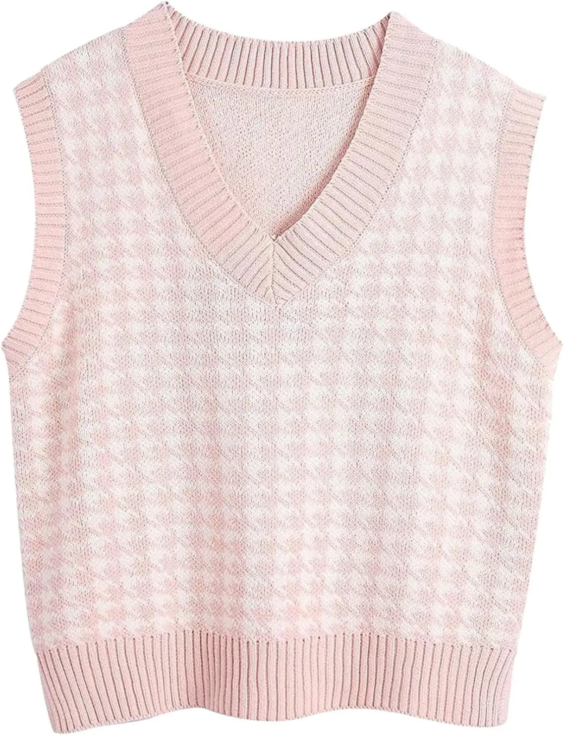 Sweater Vest for Women Plaid Knit Sleeveless V Neck Top Checkered Sweaters Oversized Y2k Cropped Pullover Tank Tops