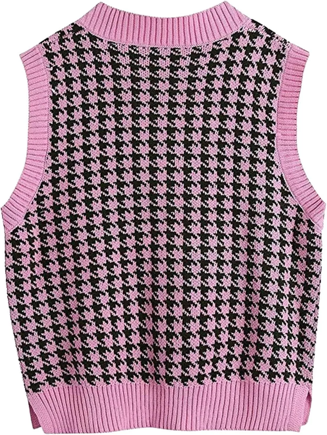 Sweater Vest for Women Plaid Knit Sleeveless V Neck Top Checkered Sweaters Oversized Y2k Cropped Pullover Tank Tops