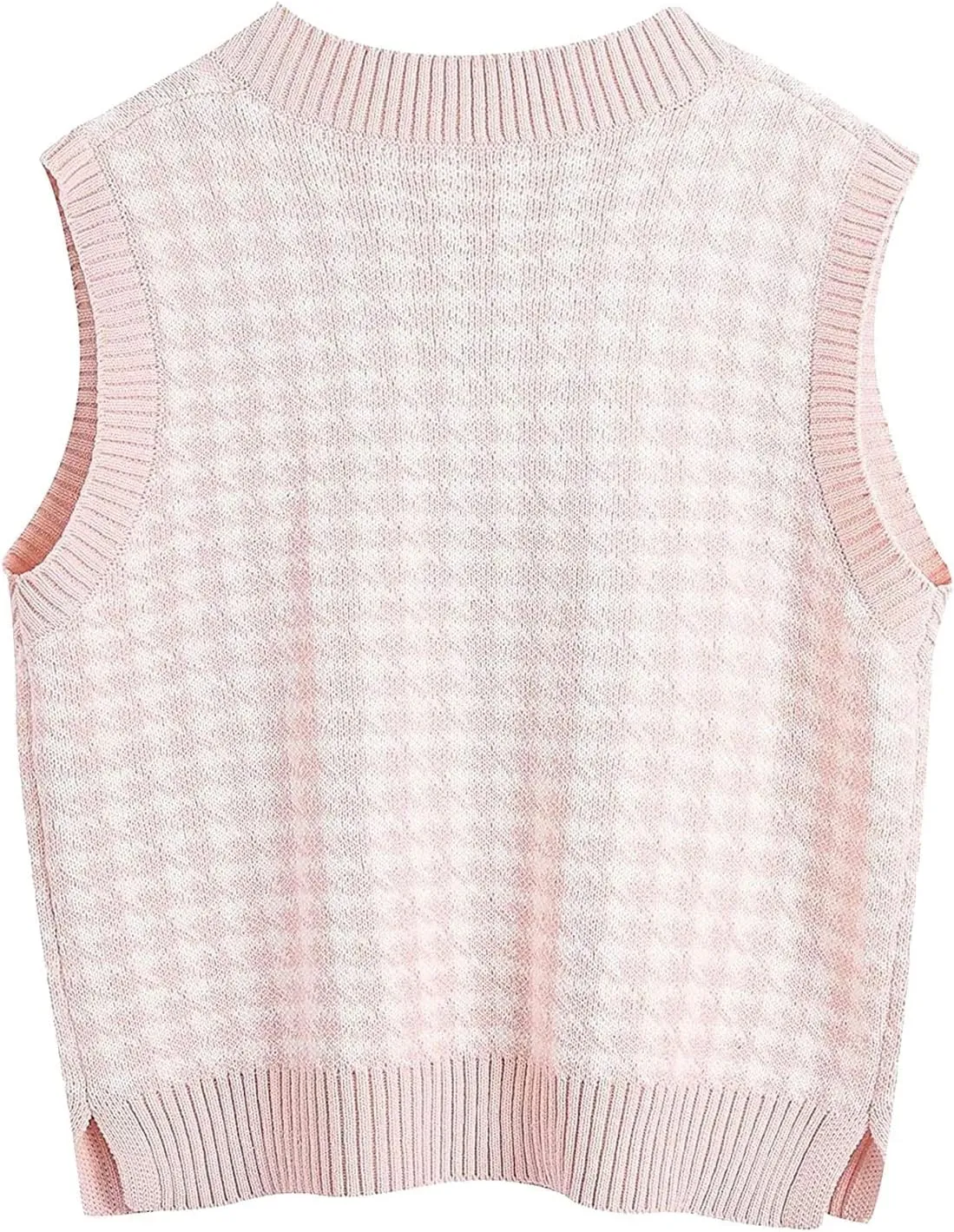 Sweater Vest for Women Plaid Knit Sleeveless V Neck Top Checkered Sweaters Oversized Y2k Cropped Pullover Tank Tops