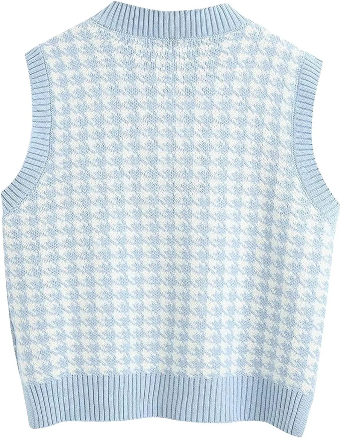 Sweater Vest for Women Plaid Knit Sleeveless V Neck Top Checkered Sweaters Oversized Y2k Cropped Pullover Tank Tops