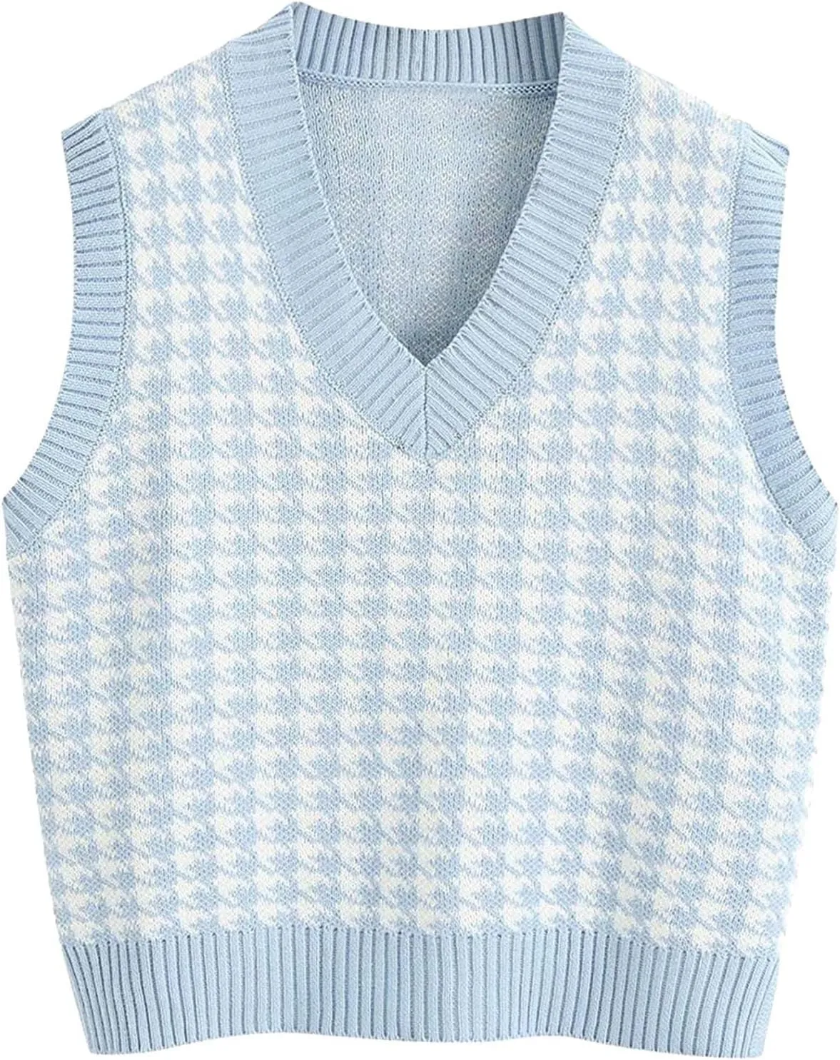 Sweater Vest for Women Plaid Knit Sleeveless V Neck Top Checkered Sweaters Oversized Y2k Cropped Pullover Tank Tops